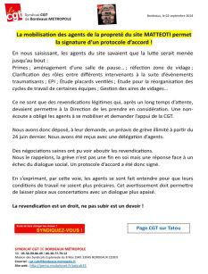 La mobilisation des agents de la propreté du site MATTEOTI permet la signature d’un protocole d’accord